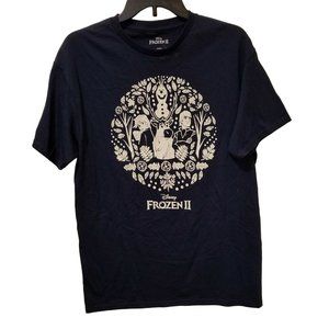 Disney Frozen II Womens Short Sleeve T-Shirt Size Medium Navy Blue Olaf Elsa Ana